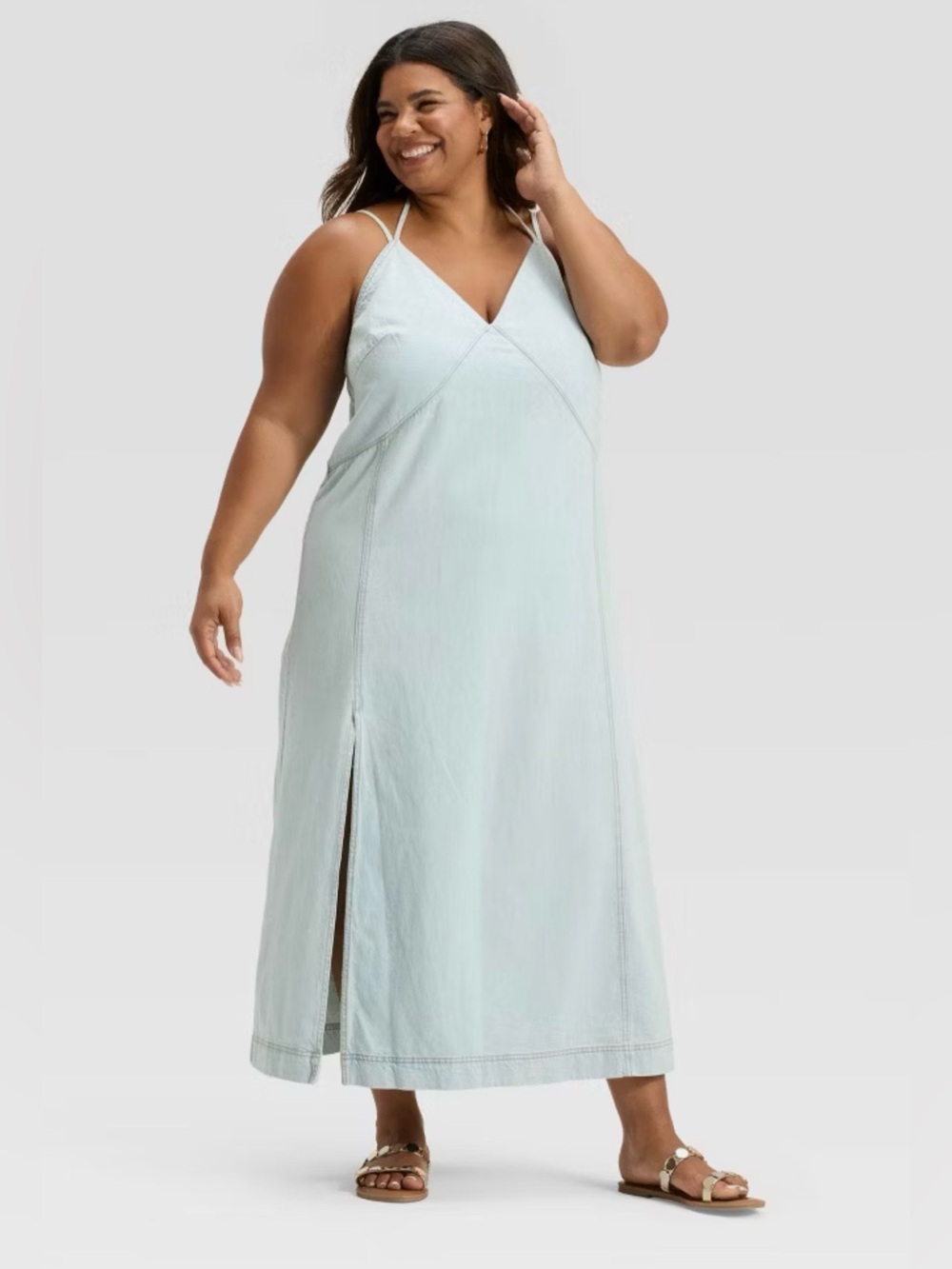 Size XL Women’s Cami Denim Maxi Dress with Side Slit